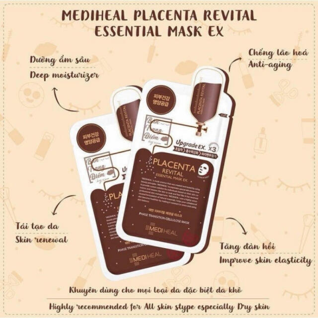 Bộ 10 Gói Mặt Nạ Nhau Thai Cừu Tăng Độ Đàn Hồi Và Chống Lão Hóa Da Mediheal Placenta Revital Essential Mask